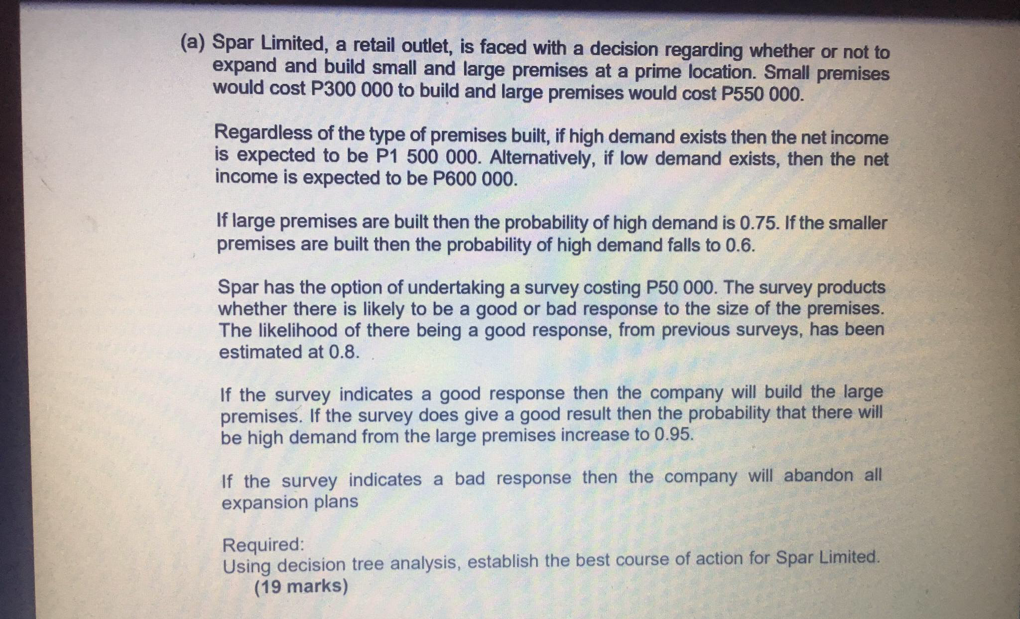 answer me quickly please due in 3 hours (a) Spar Limited, a