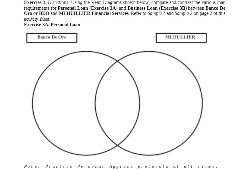 Exercise 3. Directions: Using the Venn Diagrams shown below, compare and
