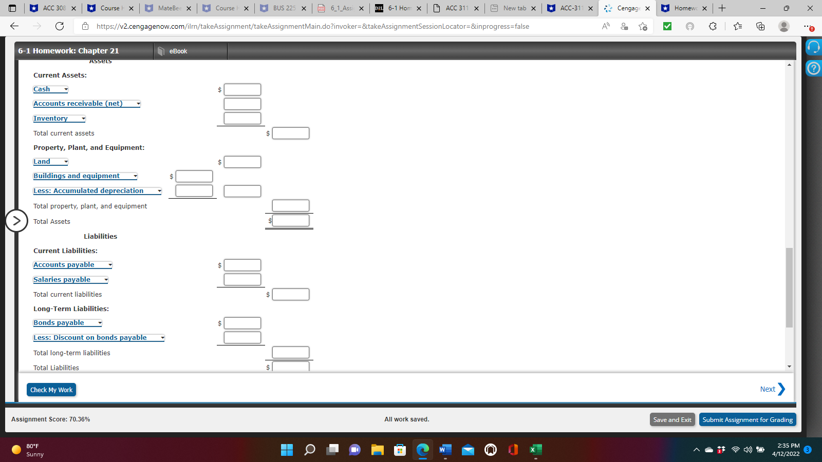 X New tab X *ACC-311 X Cengage X * Homewe x +