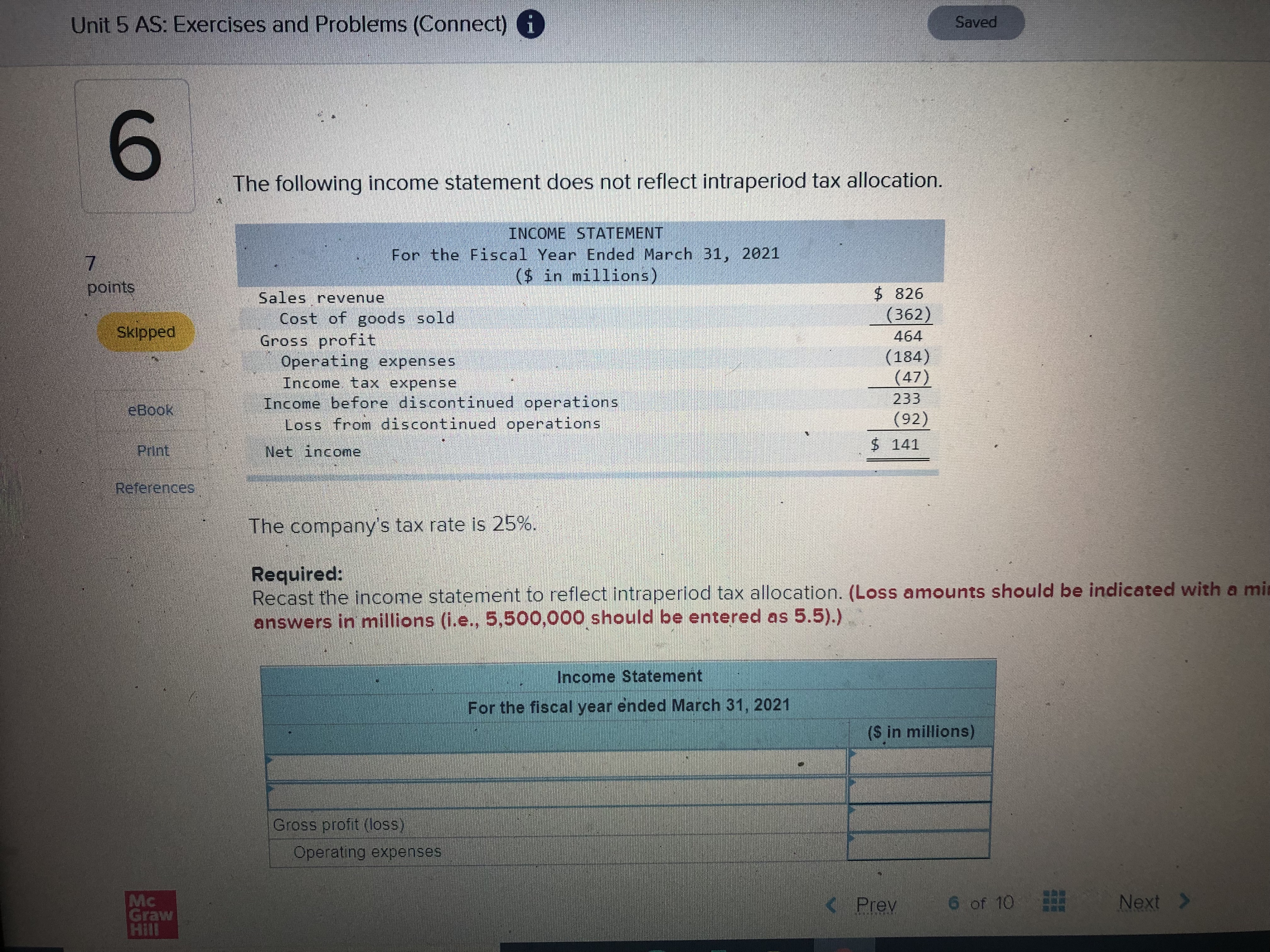 Unit 5 AS: Exercises and Problems (Connect) i Saved 6 The