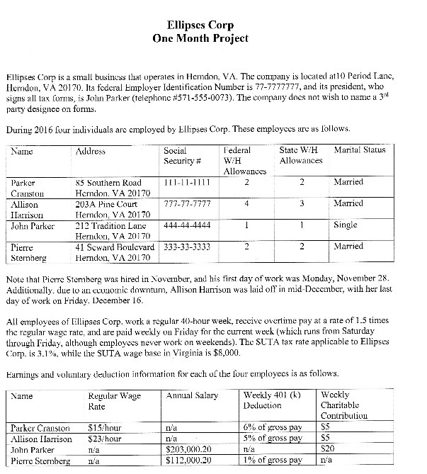  Ellipses Corp One Month Project Ellipses Corp is a small business