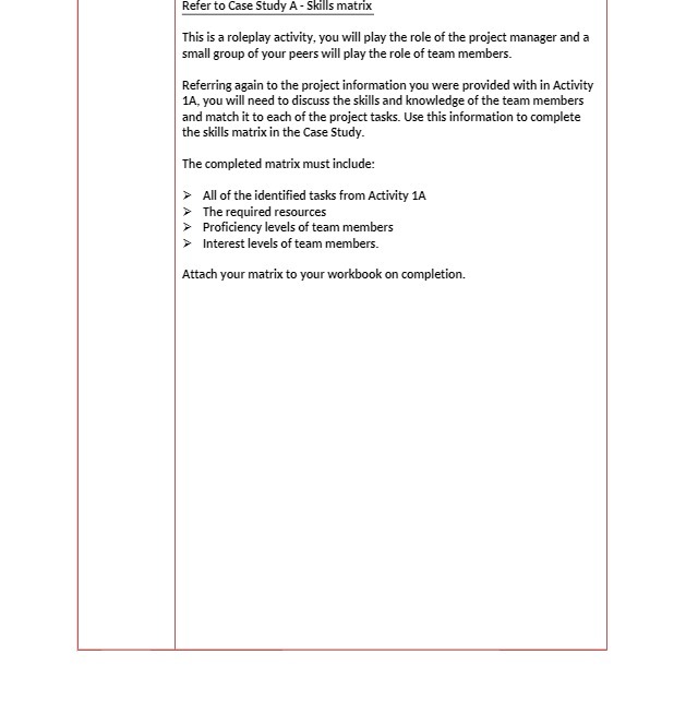 Refer to Case Study A - Skills matrix This is a