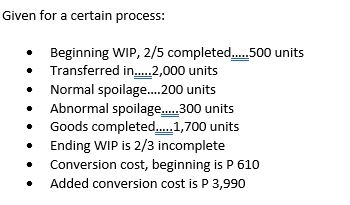Using FIFO, what is the conversion cost component of normal spoilage? Given
