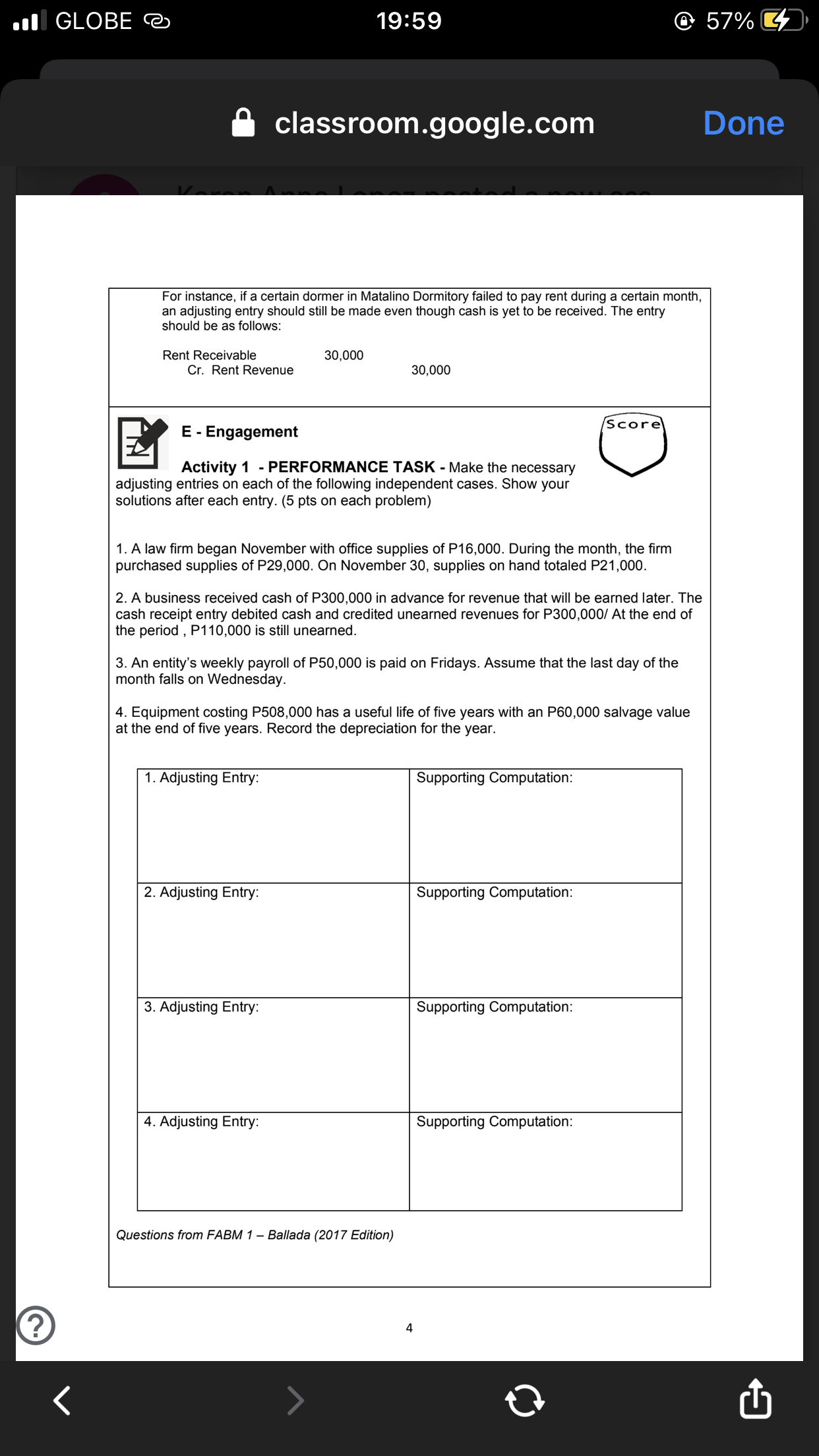  .u GLOBE ca) @ 57% 1+ 8 classroom.google.com For instance. if