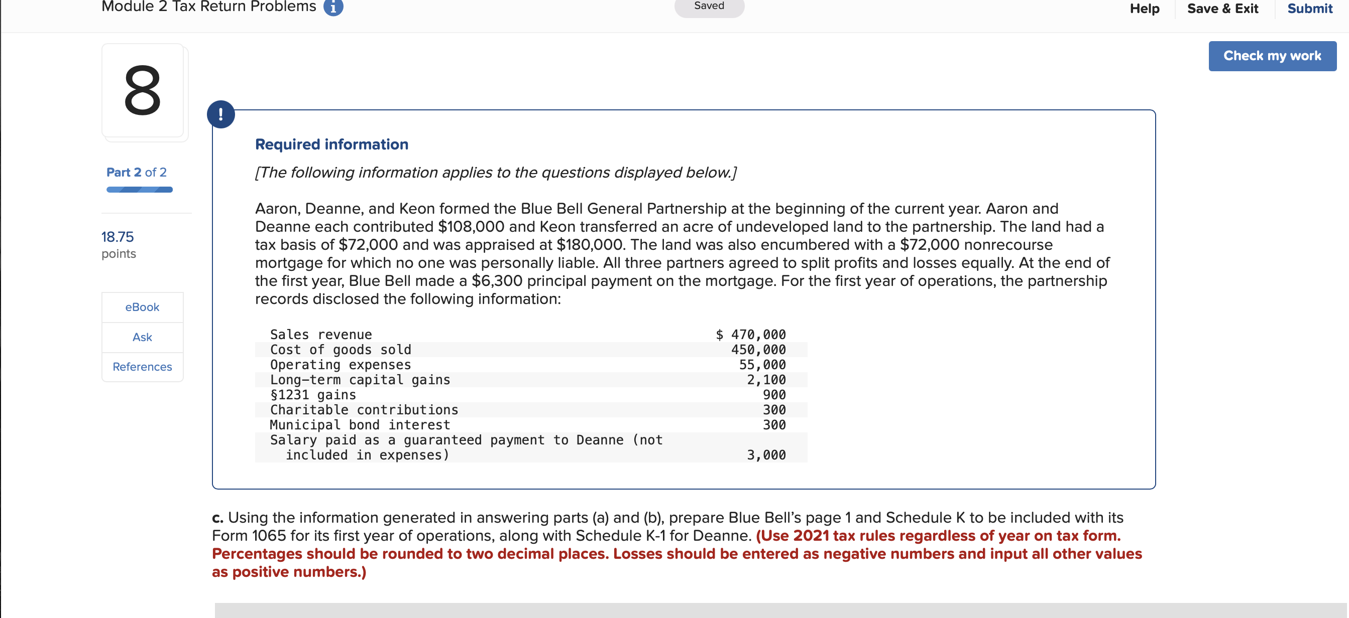 Module 2 Tax Return Problems u Saved Help 8o Part2 of2