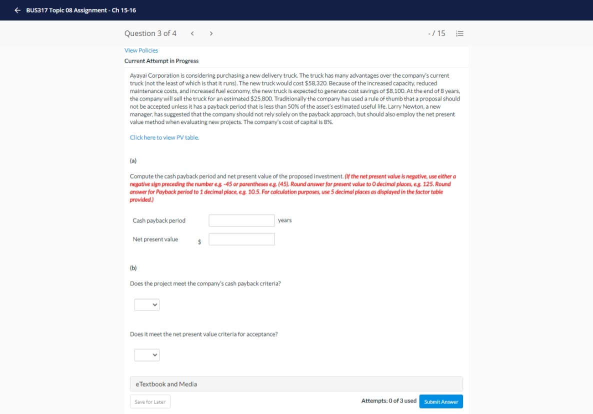 S - BUS317 Topic 08 Assignment - Ch 15-16 Question 3 of