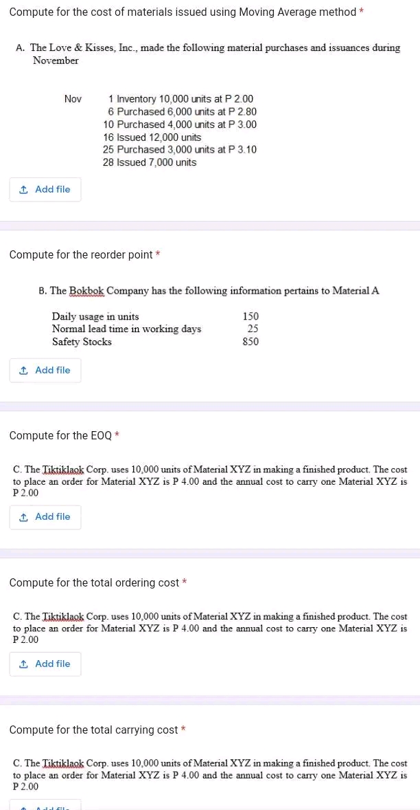  Compute for the cost of materials issued using Moving Average method