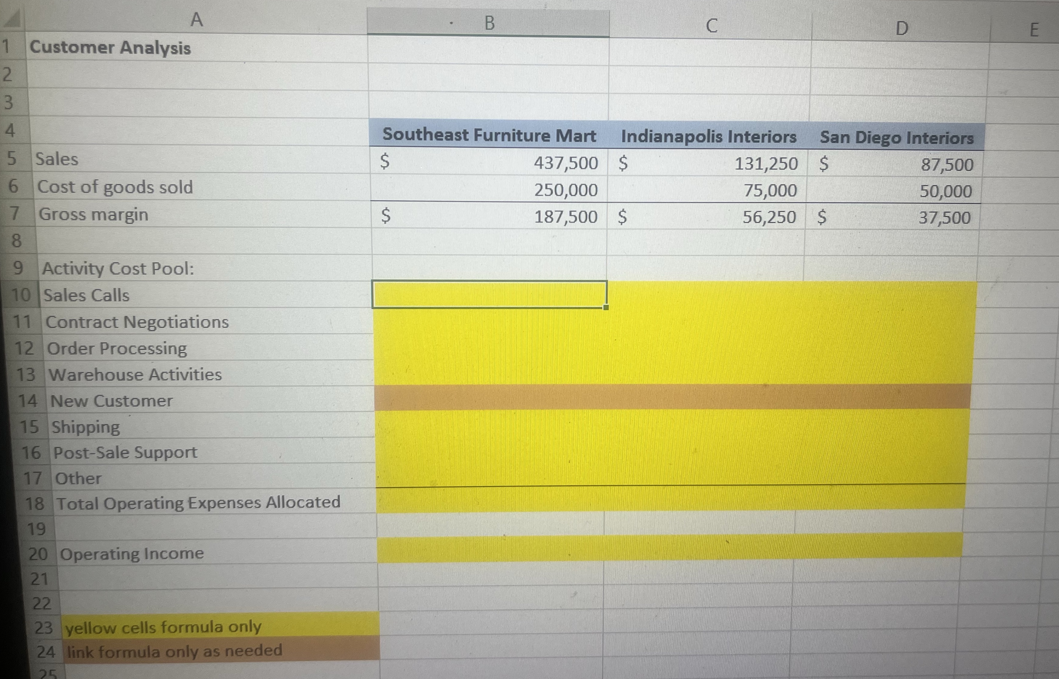 Requirement 2:Using the Excel template provided, complete the following tabs using only