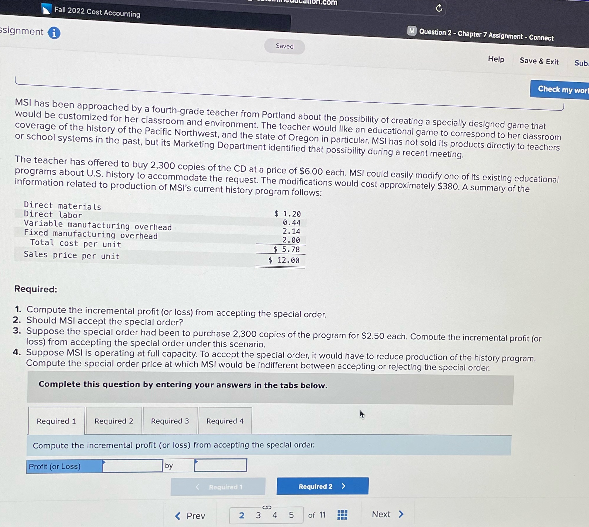 C Fall 2022 Cost Accounting M Question 2 - Chapter 7