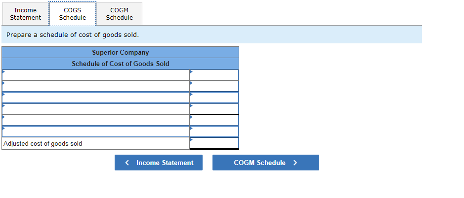 image) Please provide answer in text (Without image) Income COGS COGM Statement