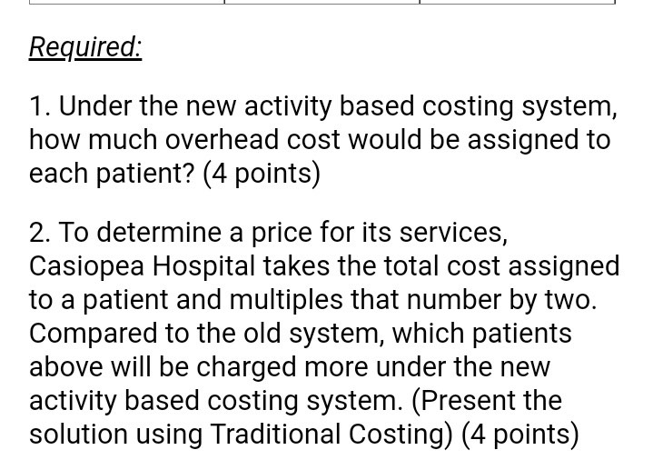 R_equired: 1. Under the new activity based costing system, how much