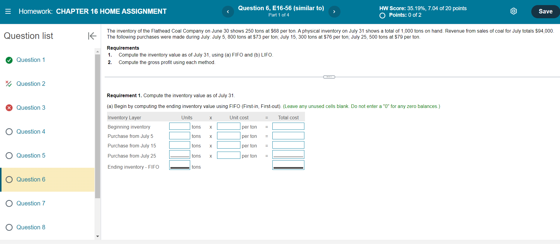 E Homework: CHAPTER 16 HOME ASSIGNMENT Question 6, E16-56 (similar to)