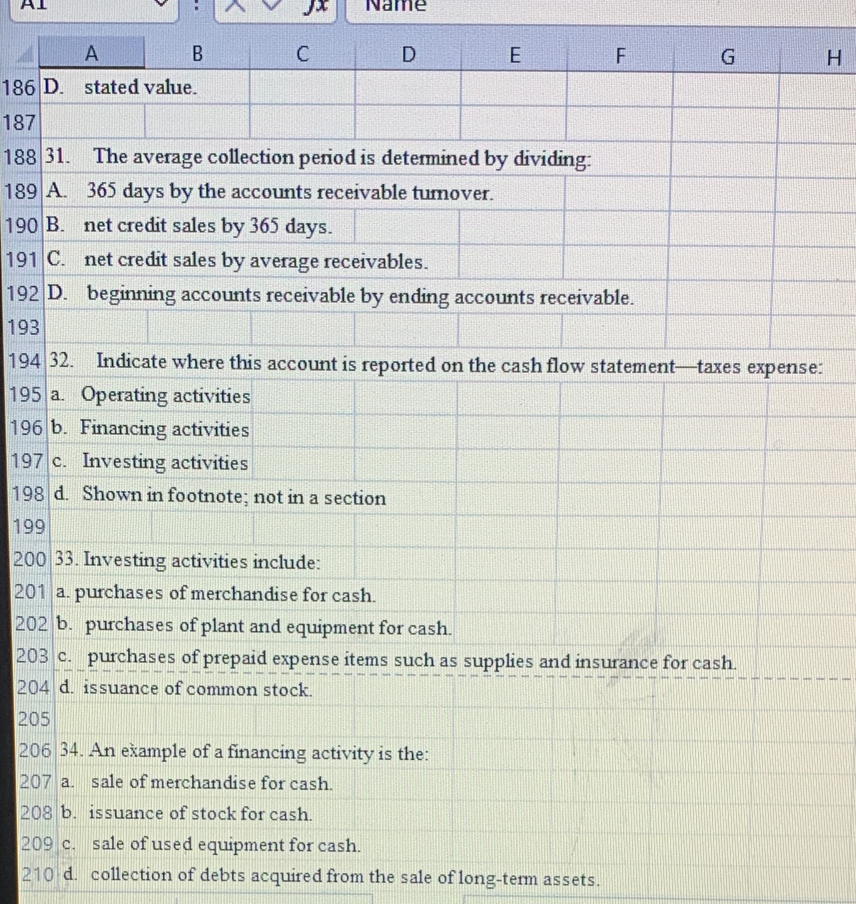  Name A B C D E F G H 186 D.