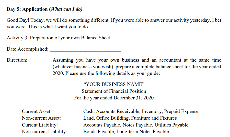 Pls, help me. Day 5: Application (What can I do) Good Day!