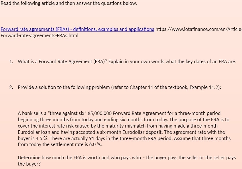 Read the following article and then answer the questions below. Forward