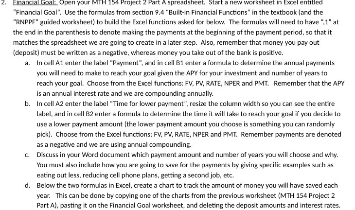  2. W Open your MTH 154 Project 2 Part A spreadsheet.