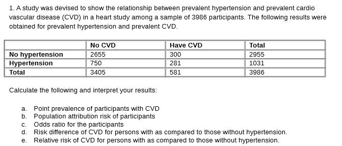 1. A study was devised to show the relationship between prevalent