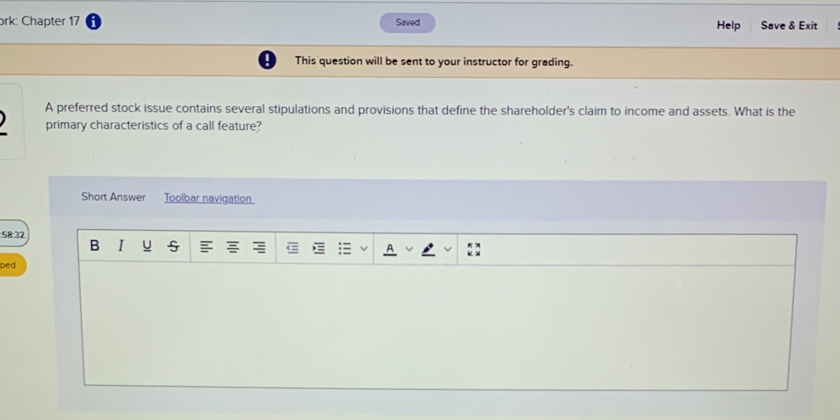 ork: Chapter 17 Saved Help Save & Exit This question will