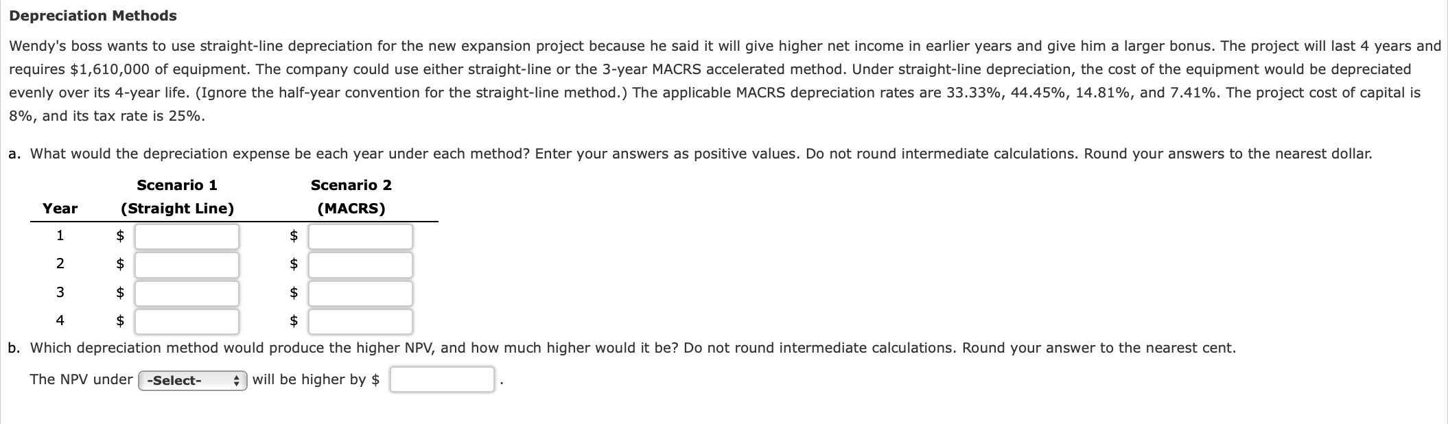 Can someone explain how to answer this question: Depreciation Methods Wendy's boss