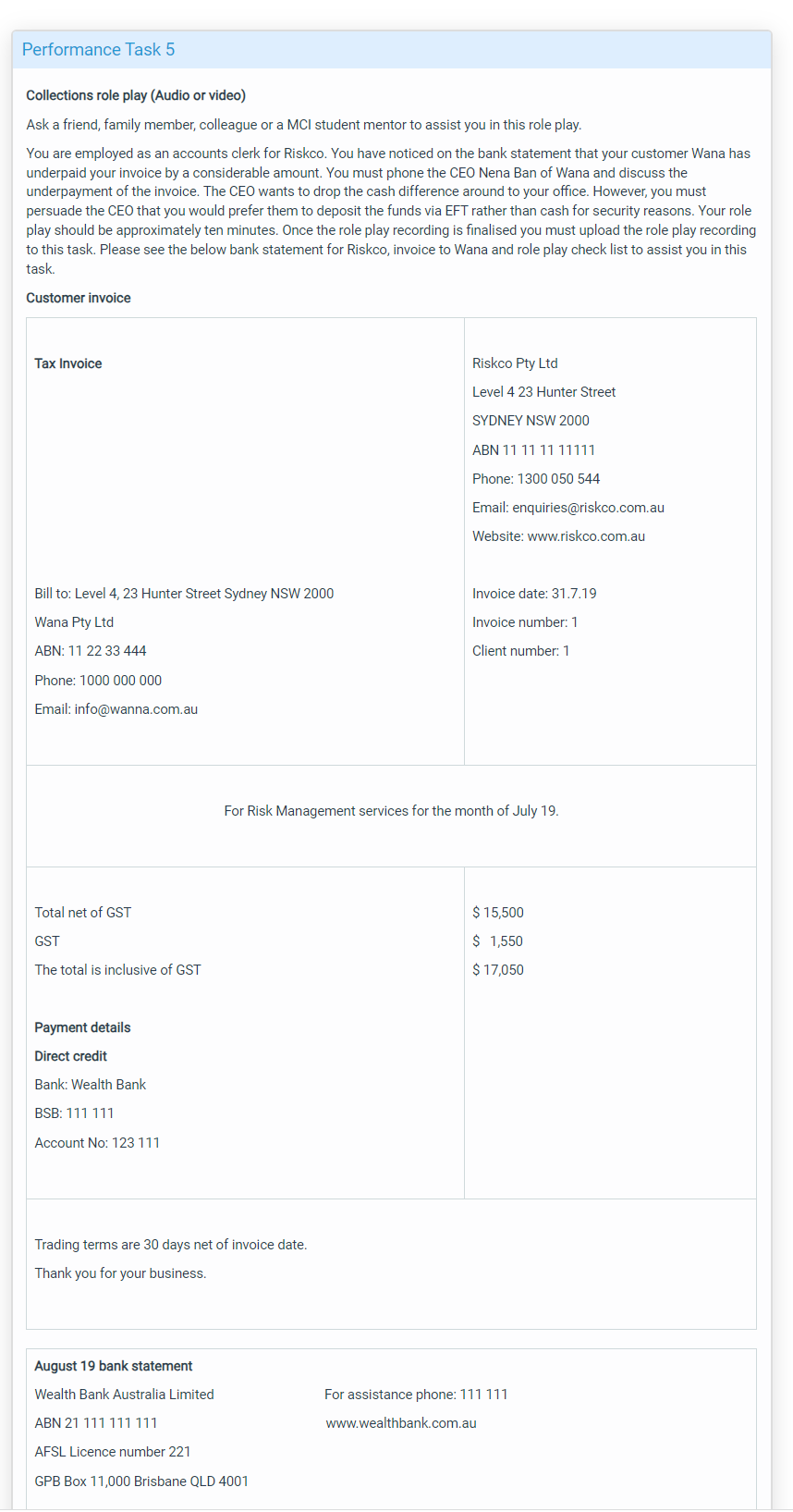 Collections role play Please write script of conversationAsk a friend, family member,