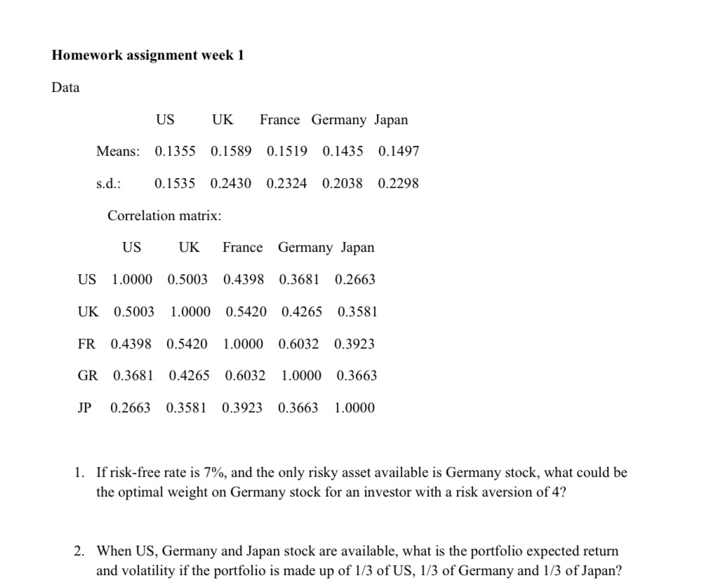 Need answer to Question 2 only Homework assignment week 1 Data US