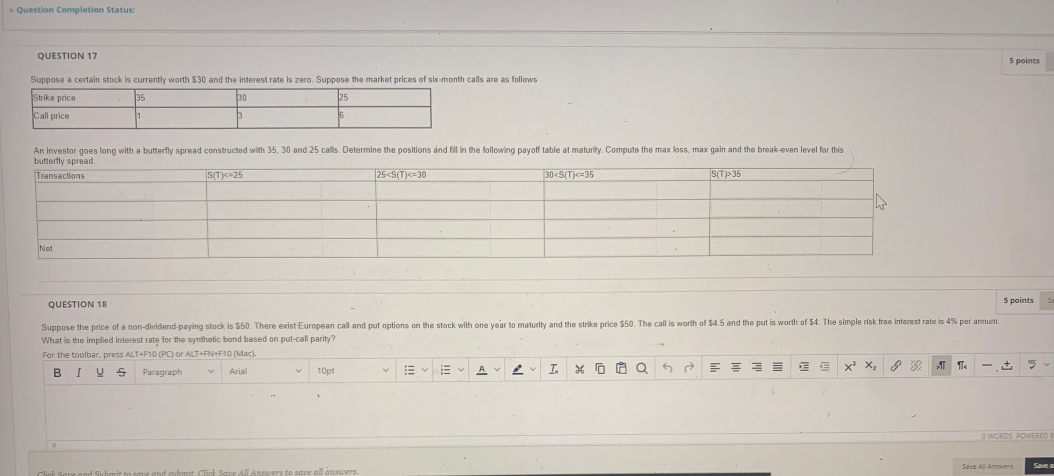 Question Completion Status: QUESTION 17 5 points Suppose a certain stock