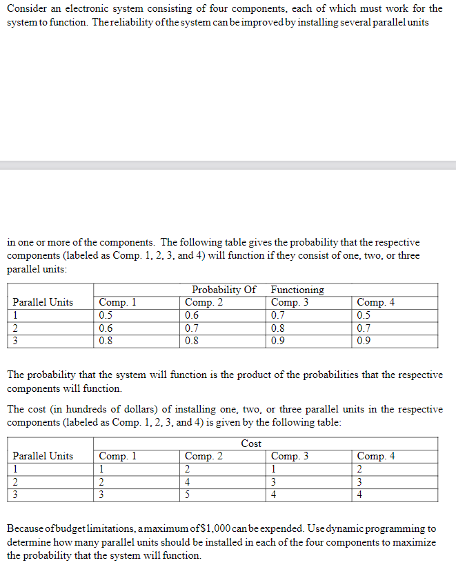 CoursHeroTranscribedText: Consider an electronic system consisting of four components, each of