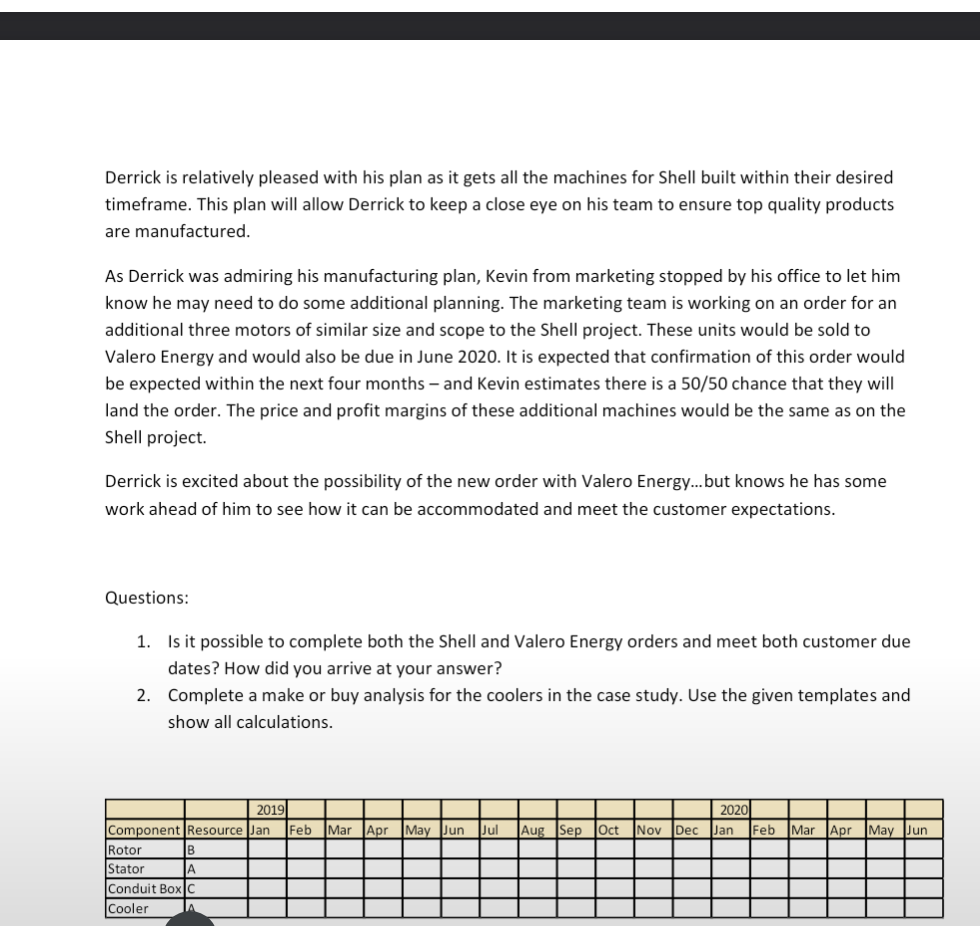 Read GE motors Case study and complete the table below. Derrick is