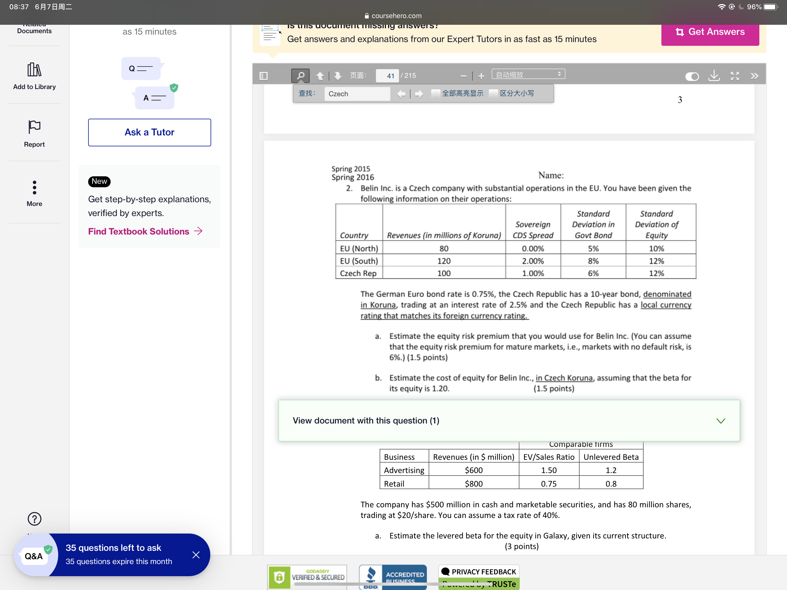 08:37 68780 96% coursehero.com Documents Is this document missing answers: as