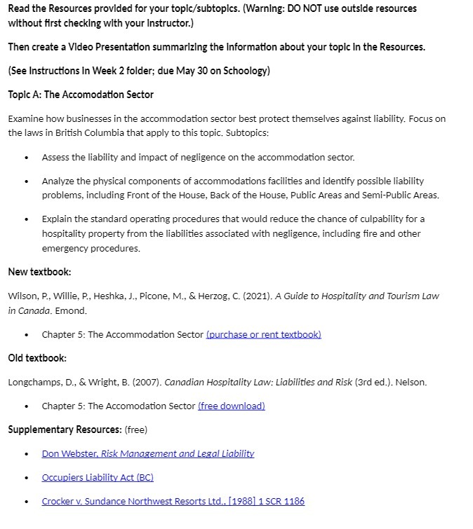  Read the Resources provided for your topic/subtopics. (Warning: DO NOT use