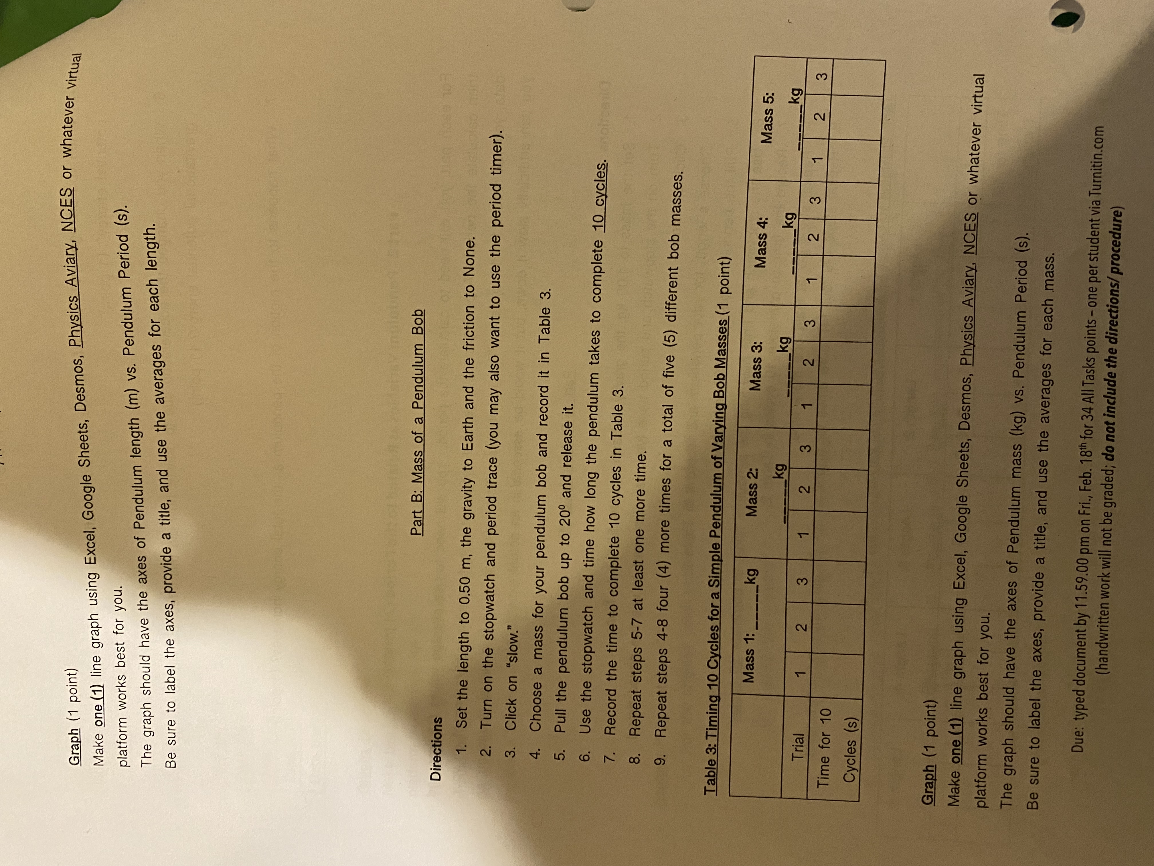 the right, leave Length, Mass, Gravity and Friction as set. Lab 3.