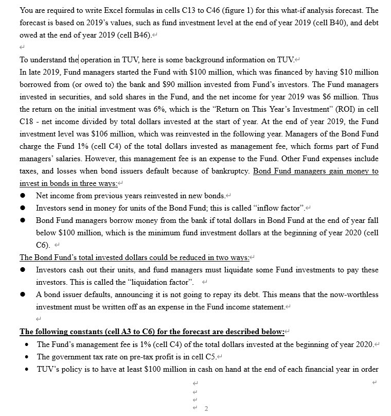 Refer to Figure 1. Write the Excel formula for each cell marked