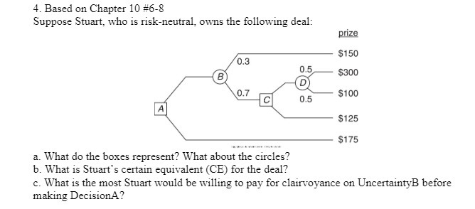 4. Based on Chapter 10 #6-8 Suppose Stuart, who is risk-neutral,