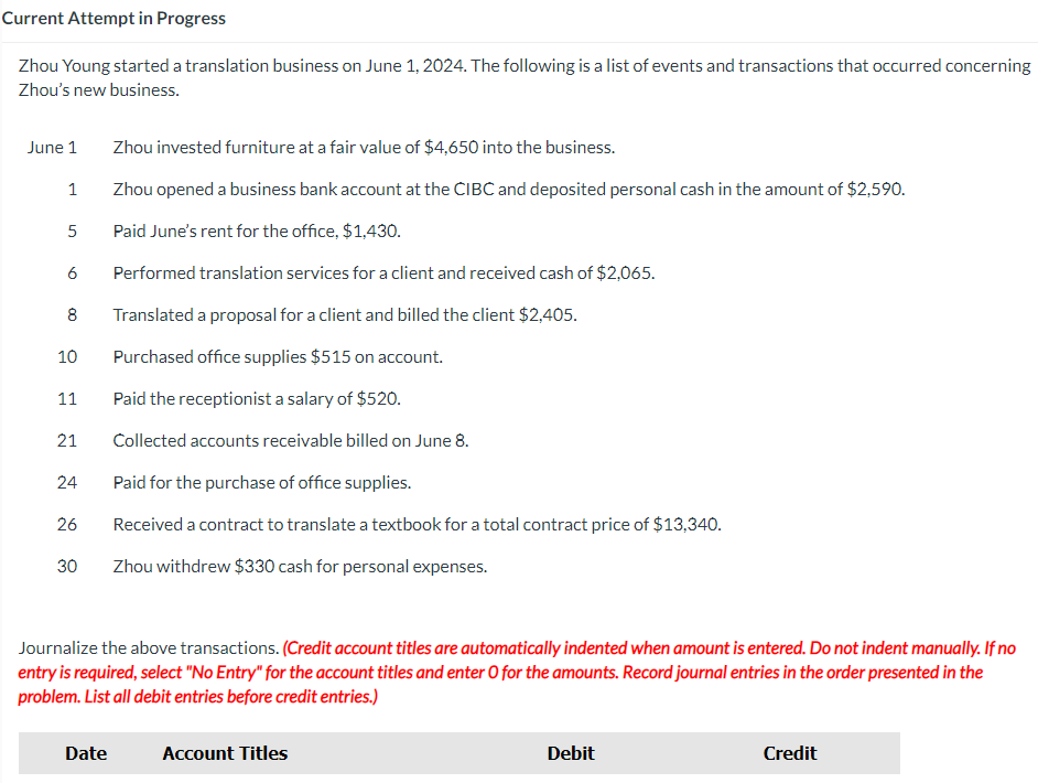 Current Attempt in Progress Zhou Young started a translation business on