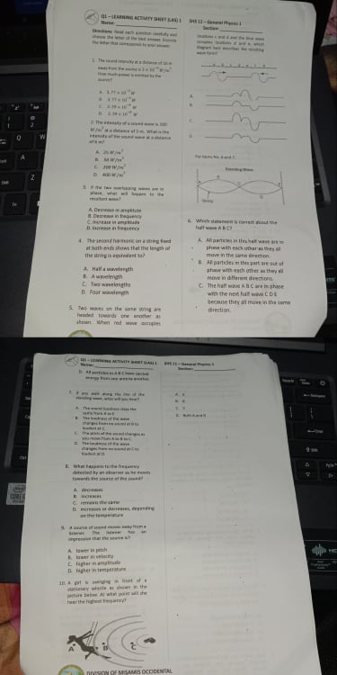 1 Name: Section: Directions: Read each question carefully and choose the letter