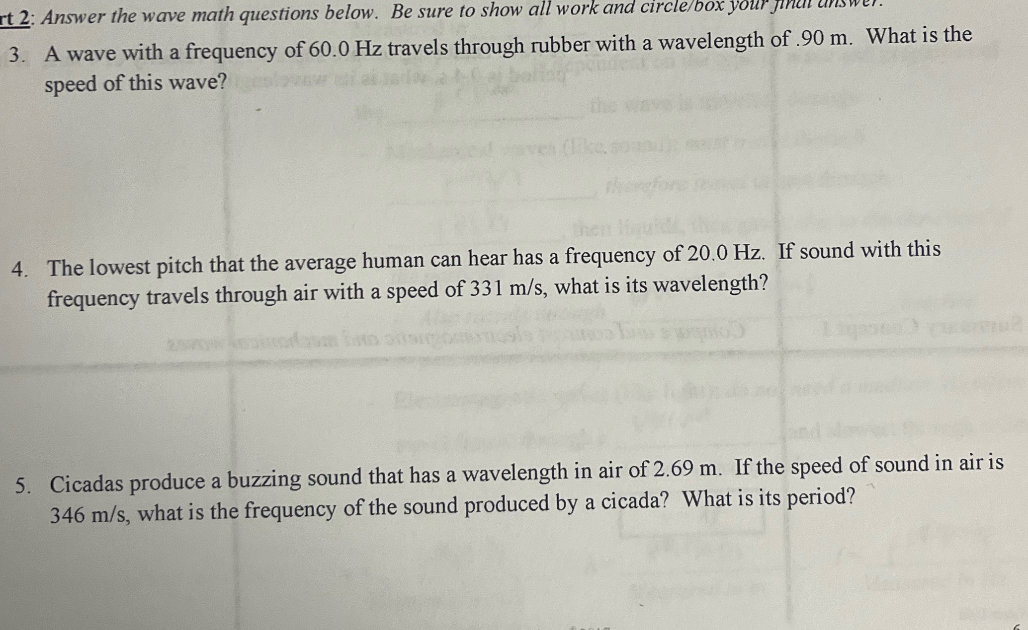  t 2: Answer the wave math questions below. Be sure to