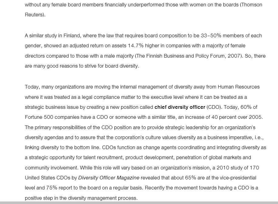 the U.S. Department of State, lists five requirements for effective diversity leadership:
