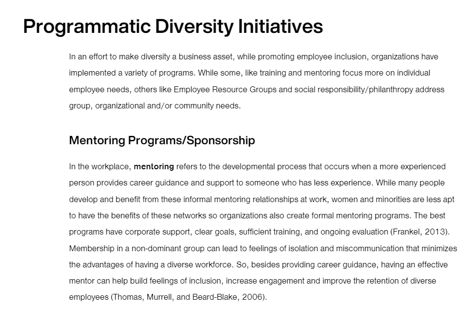 making diversity visible, being specific about what needs to be done, evaluating