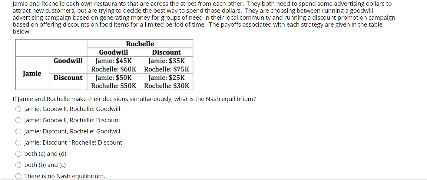 Please help with this practice question. Jamie and Rochelle each own restaurants