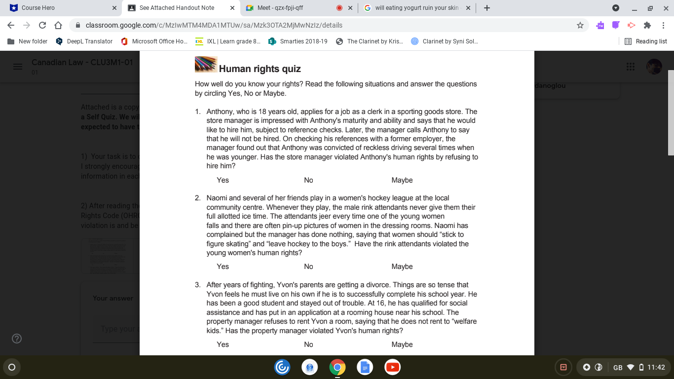 After reading the cases, using your notes on Human Rights in Ontario