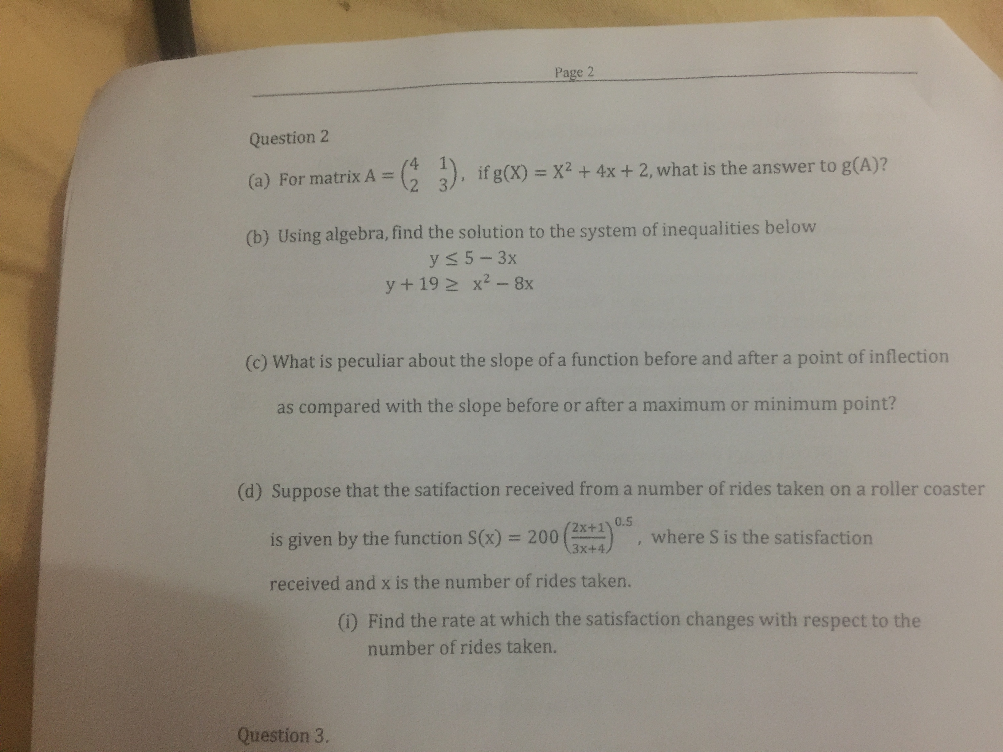 csn you answer sections a-d? Page 2 Question 2 (a) For matrix