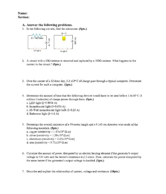 Name: Section: A. Answer the following problems. L. In the following