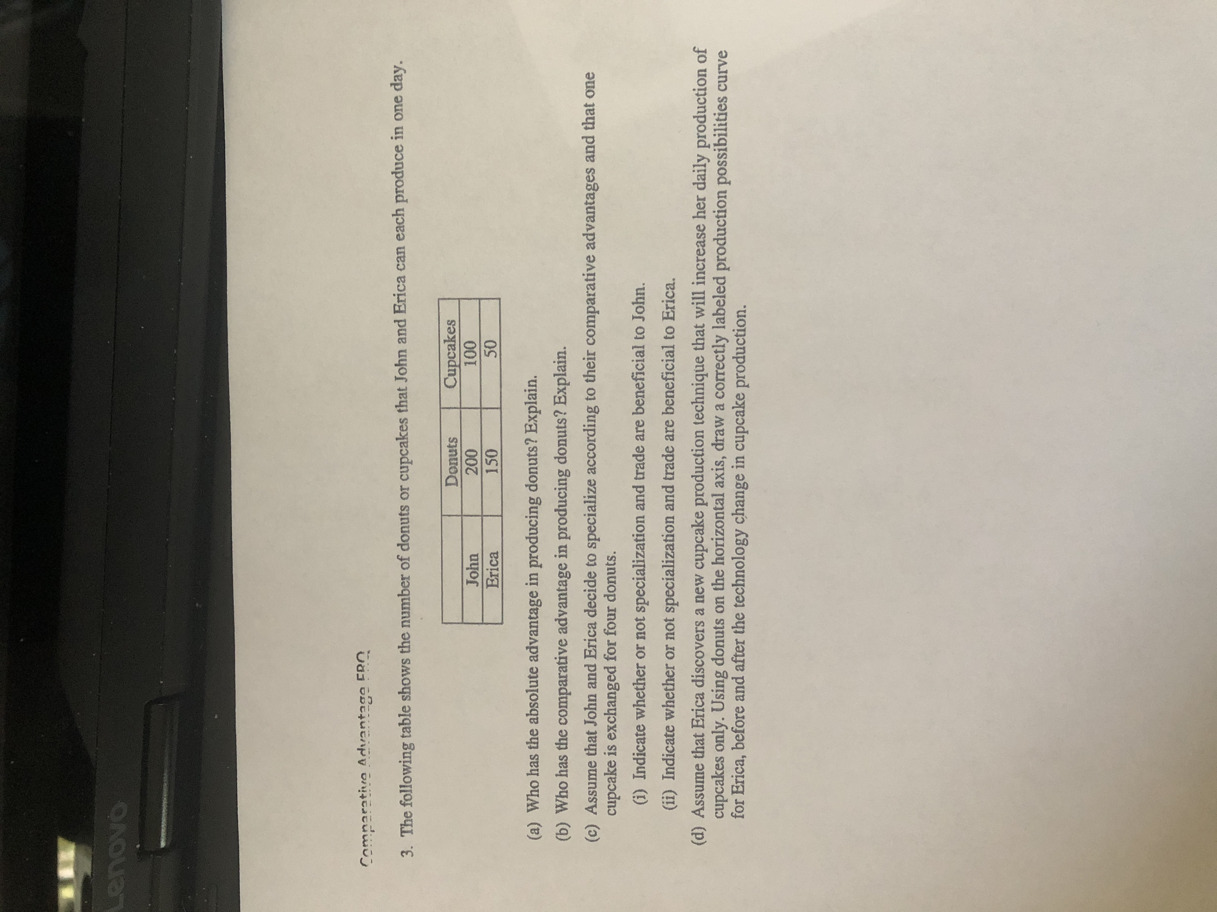 need help with these problems Lenovo Comparative Advantage ERn 3. The following