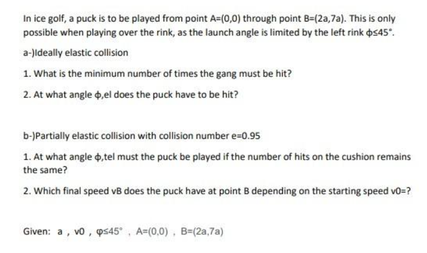 a puck is to be played from point A=(0,0) through point B=(2a,7a).