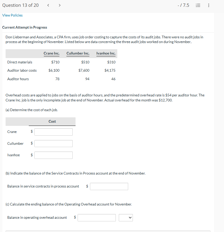 (a2) Your answer is partially correct. Determine the missing amounts. Total Work