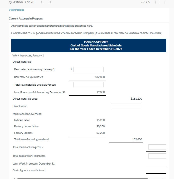 $517,600 $ 64000 $800,800Question 10 of 20 - 17.5 E View Policies