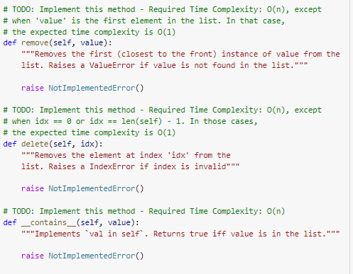 instructions is under the TODO's I want each method that is under