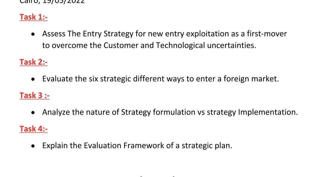  Ldll u, salvo; LULL Task 1:- 0 Assess The Entry Strategy