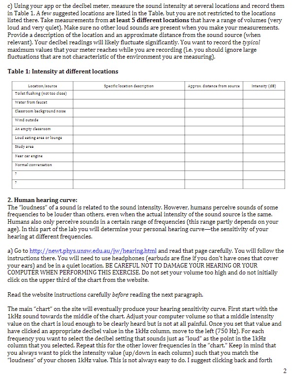 c) Using your app or the decibel meter, measure the sound