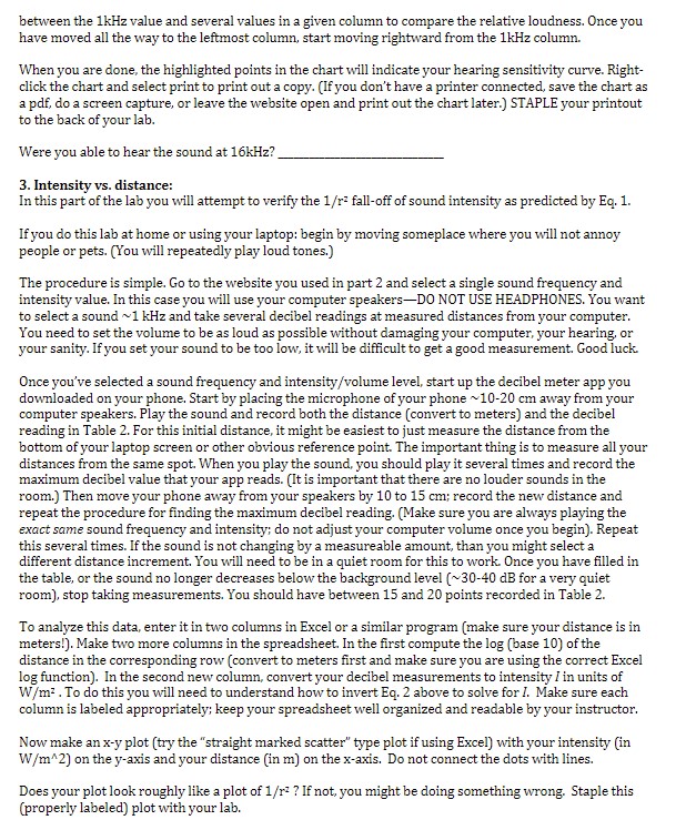 intensity at several locations and record them in Table 1. A few